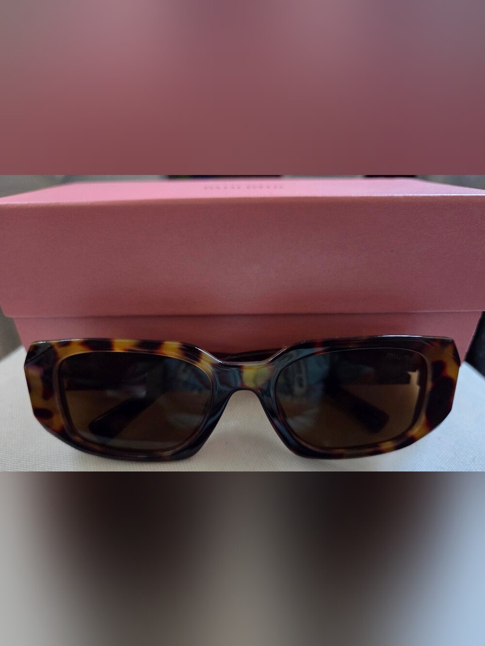 Miu Miu Tortoiseshell Rectangular Women’s Sunglasses - Brown Lenses